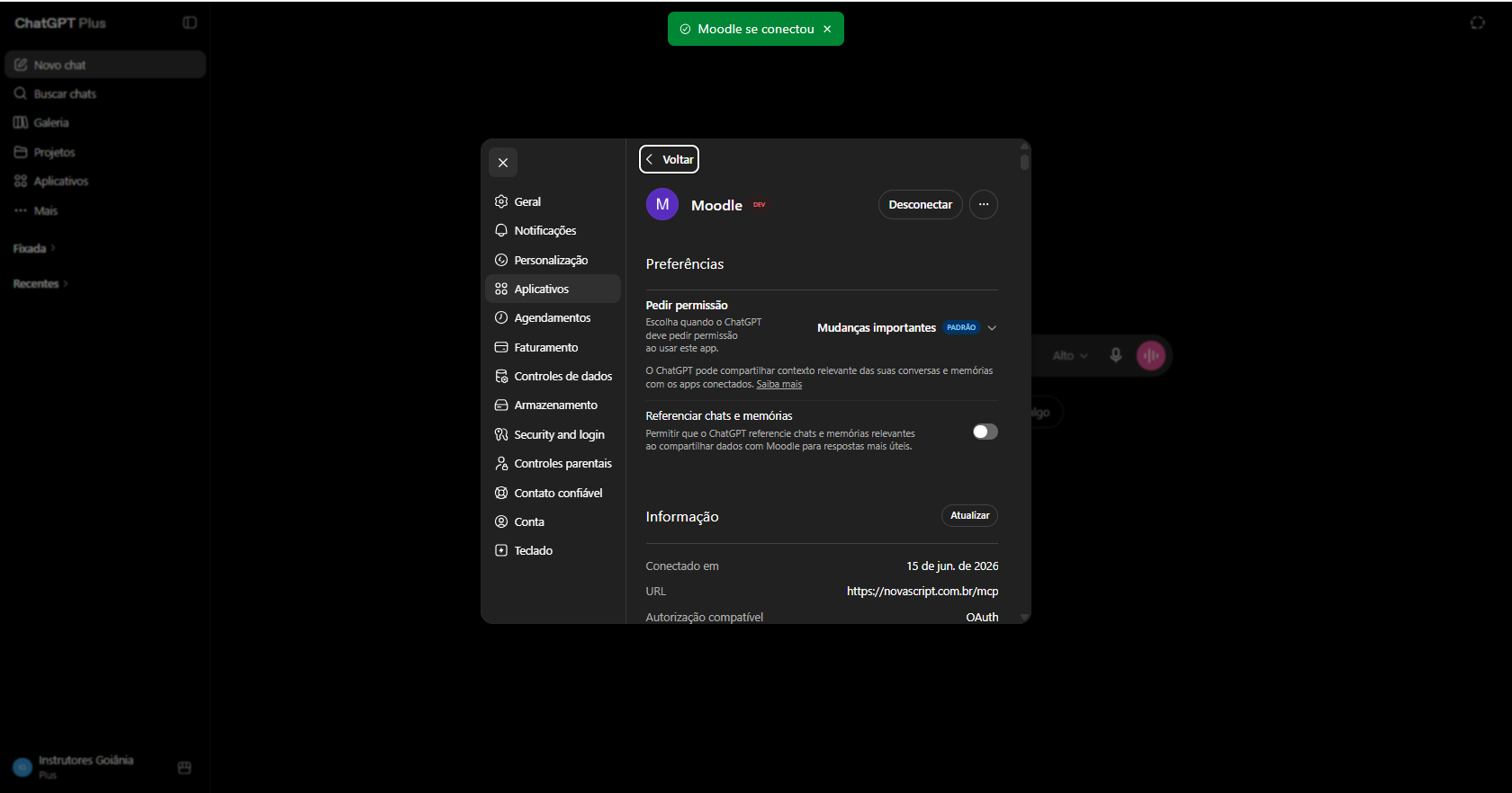 Moodle conectado ao ChatGPT