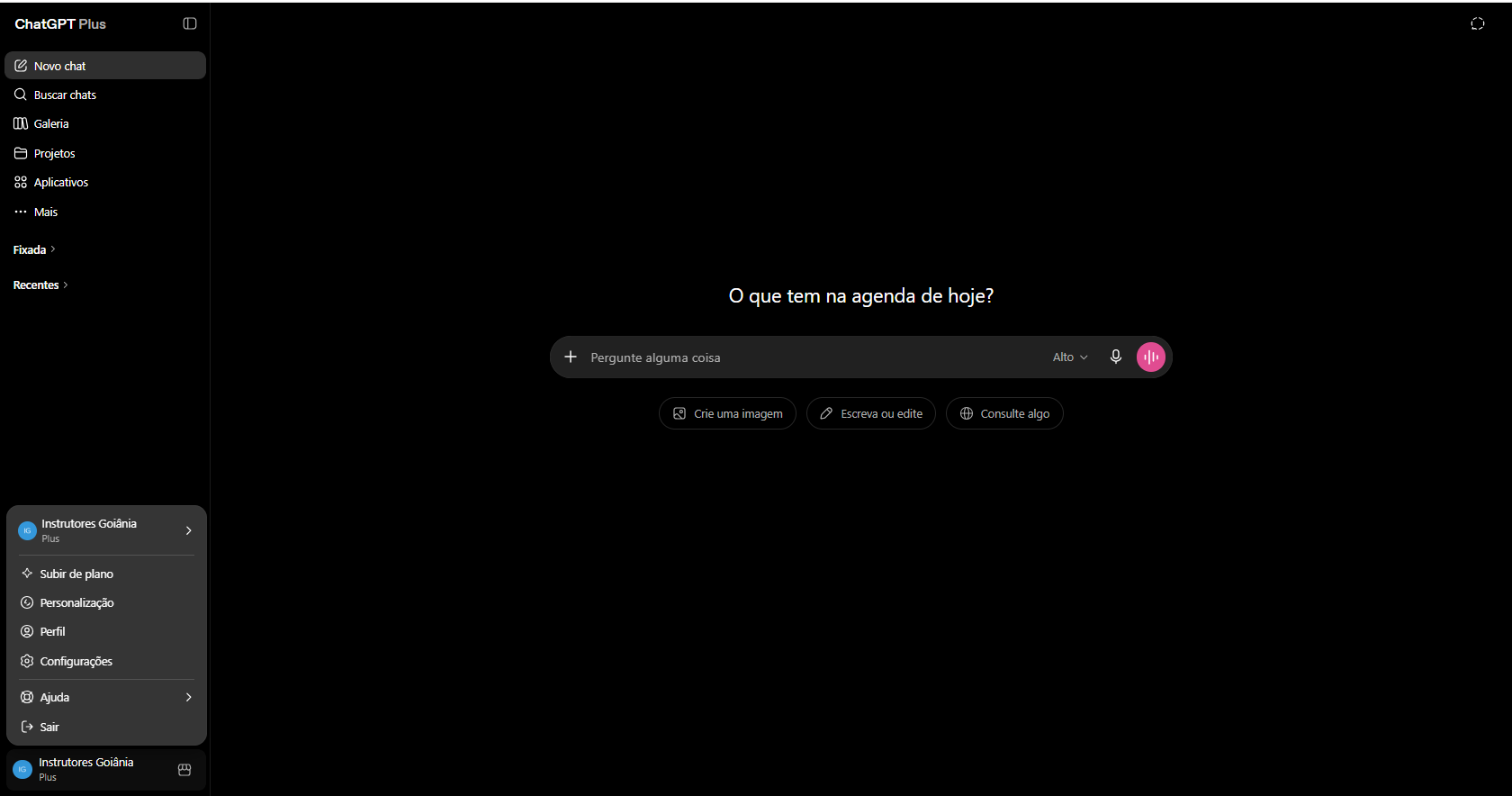 Menu de configurações do ChatGPT